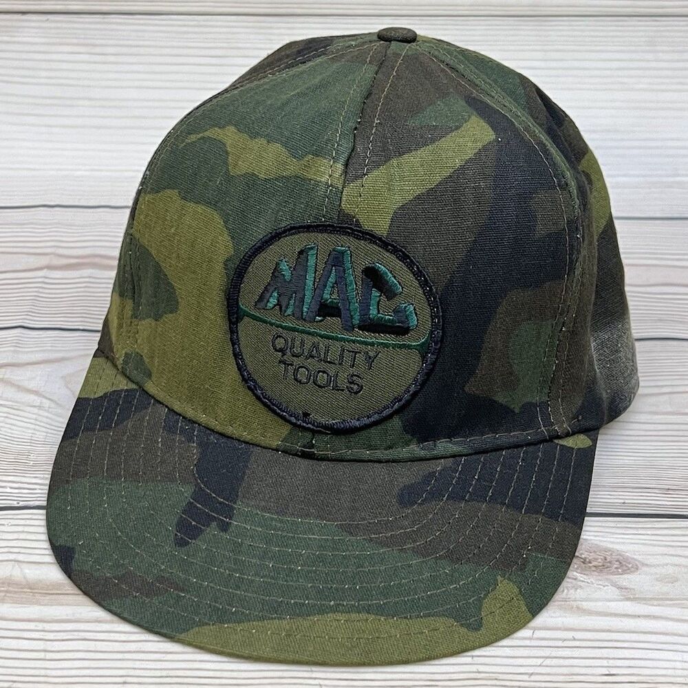 Vintage MAC Tools Camo Hat Mens Snapback Cap Trucker Woodland Camouflage 80s USA